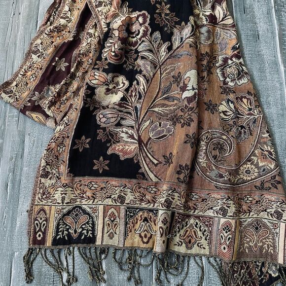 Pashmina Brown Fall Autumn Paisley Scarf Wrap Accessory - Picture 3 of 5